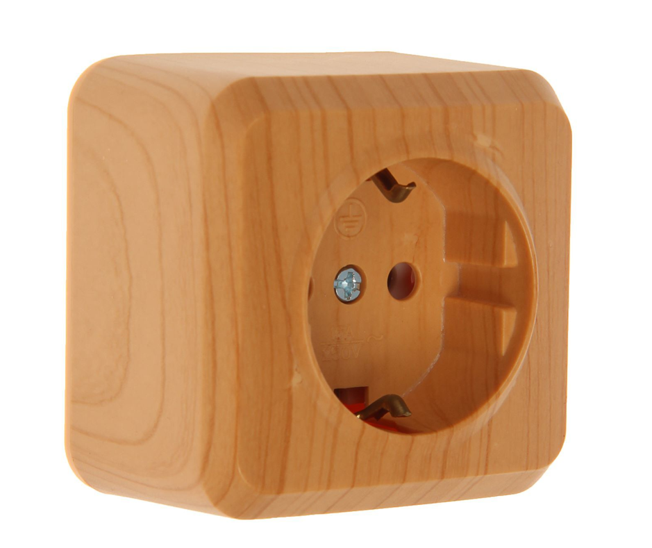 Розетка Smartbuy Юпитер SBE-031W-16-S1-Z (1-м с/з накладная 16А светлое дерево)