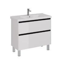 Тумба под раковину Lemark Combi LM03C100T-black 100см (подвесная/напольная, 2 ящика, черная, корпус белый глянец)