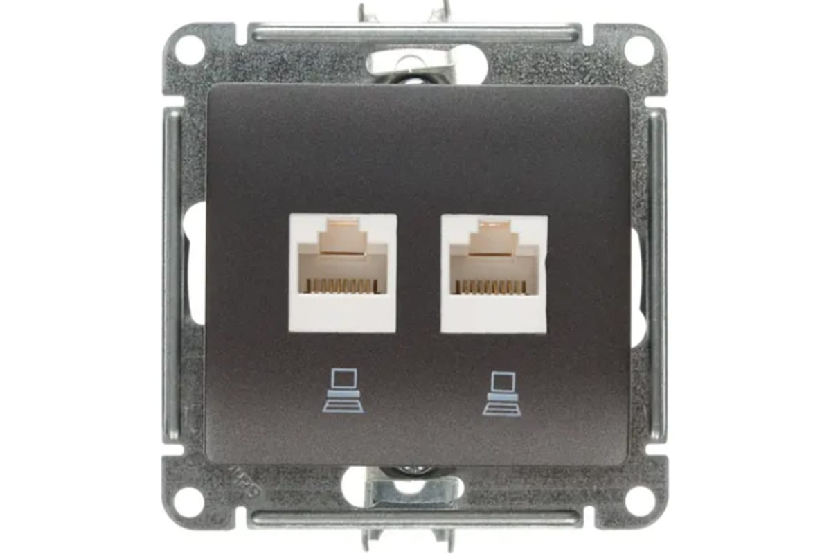 Розетка Glossa 463594 SE GSL001385KK компьютерная (2-м RJ45 кат 5Е мех графит)