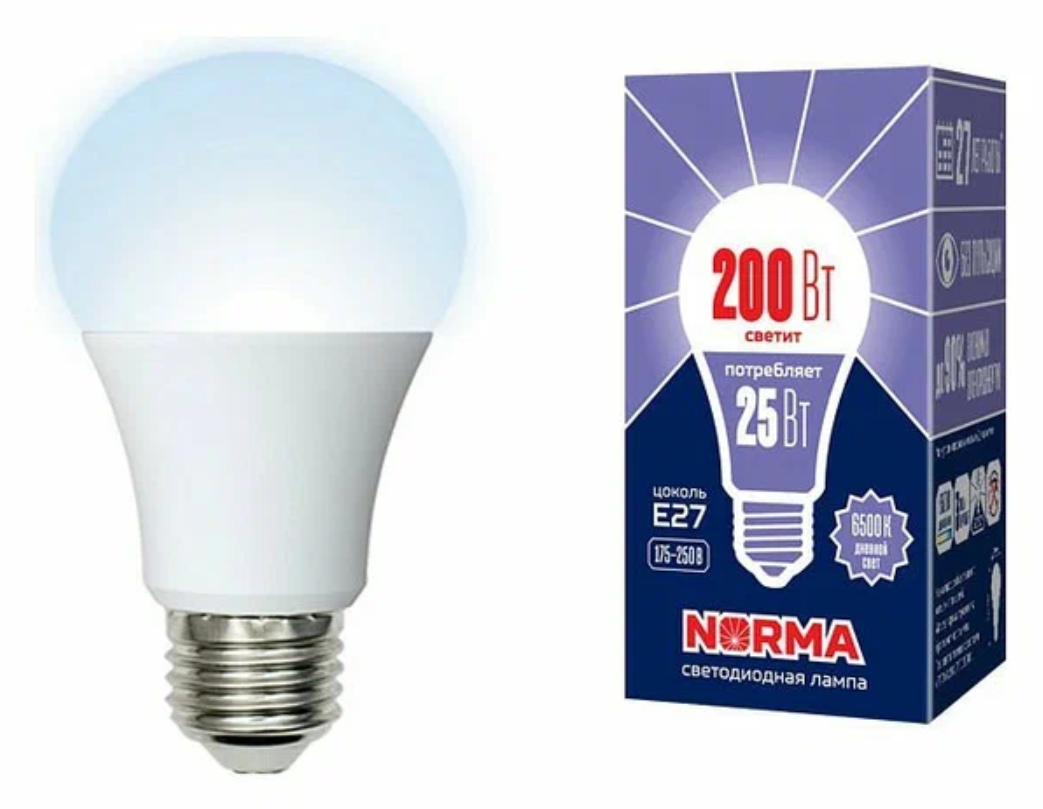 Лампа светодиод Volpe серия Norma LED-A70-25W/6500К/E27/FR/NR (форма А матовая дневной белый свет 6500К)