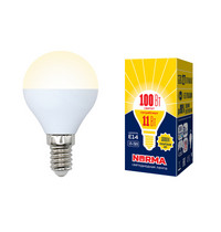 Лампа светодиод Volpe серия Norma LED-G45-11W/WW/E14/FR/NR (форма шар матовая теплый белый свет 3000К)