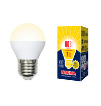 Лампа светодиод Volpe серия Norma LED-G45-7W/WW/E27/FR/NR (форма шар матовая теплый белый свет 3000К)