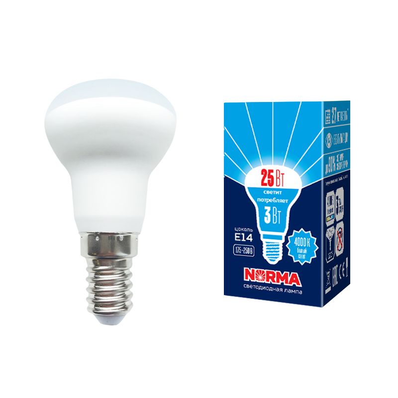 Лампа светодиод Volpe серия Norma LED-R39-3W/4000K/Е14/FR/NR (форма рефлектор матовая белый свет 4000К)