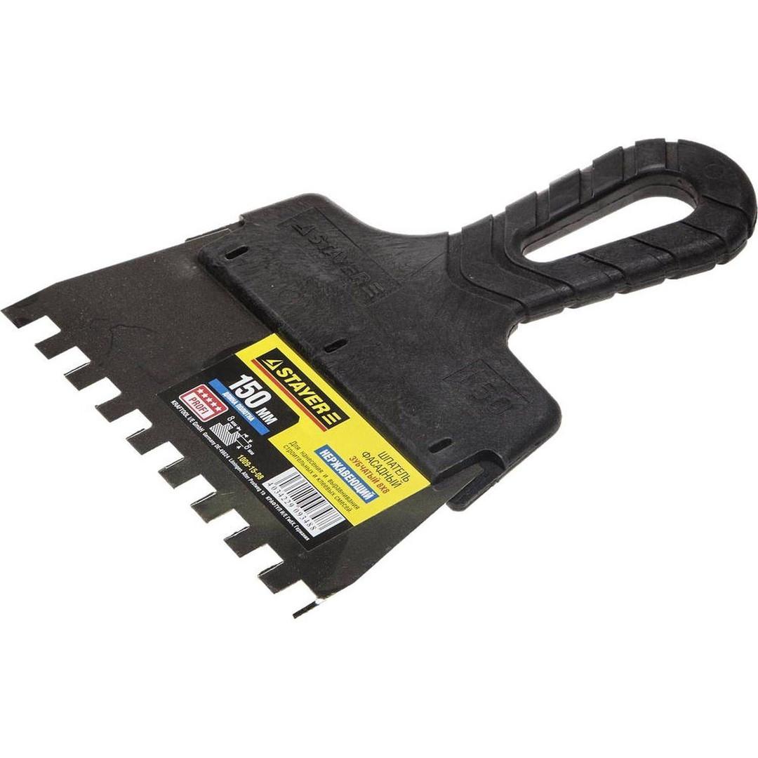 Шпатель зубчатый Stayer Professional 1009-15-08 150мм (зуб 8х8мм, нержавеющий, с пластмассовой ручкой)