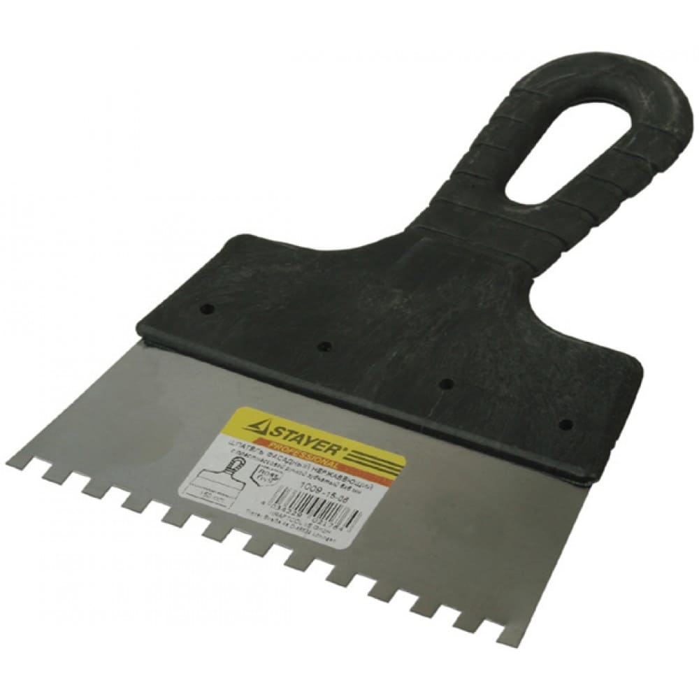 Шпатель зубчатый Stayer Professional 1009-25-06 250мм (зуб 6х6мм, нержавеющий, с пластмассовой ручкой)