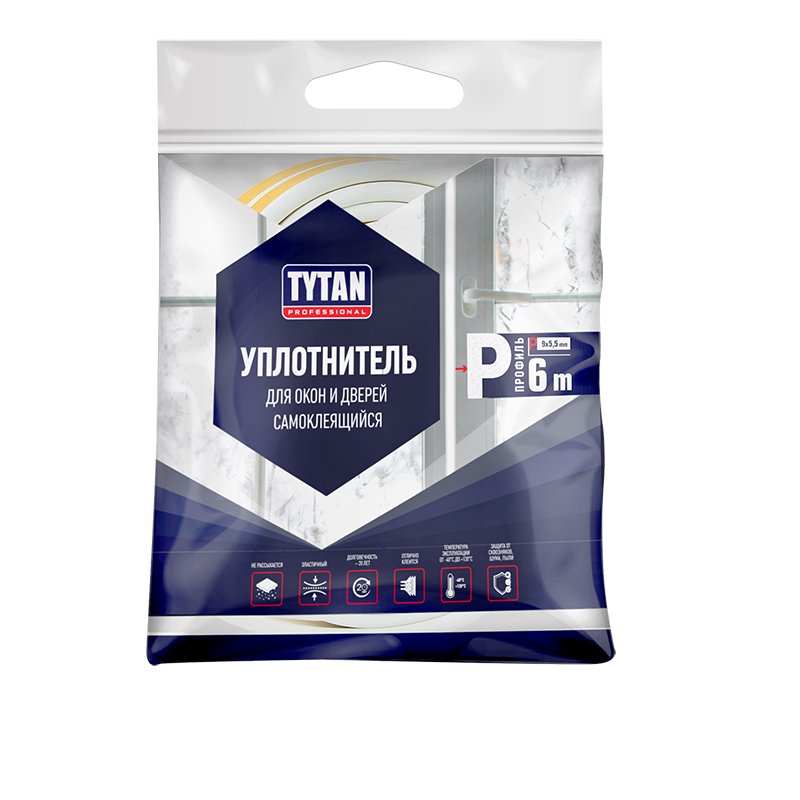 Уплотнитель самоклеящийся Tytan Professional P-профиль белый