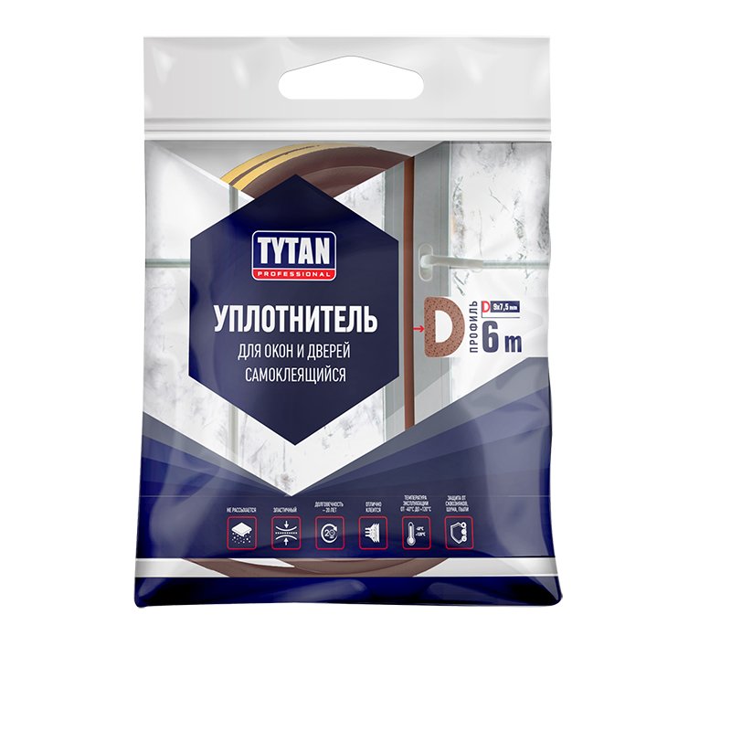Уплотнитель самоклеящийся Tytan Professional D-профиль коричневый