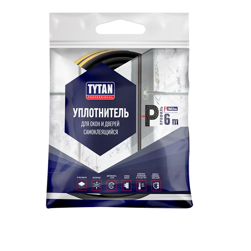 Уплотнитель самоклеящийся Tytan Professional 19880 (p-профиль черный блистер)