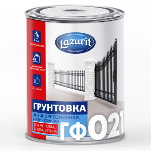 Грунтовка ГФ-021 антикоррозионная быстросохнущая серая 1 кг Lazurit
