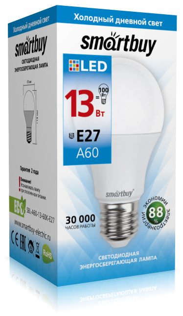 Лампа светодиодная Smartbuy-A60-13W/6000/E27 SBL-A60-13-60K-E27