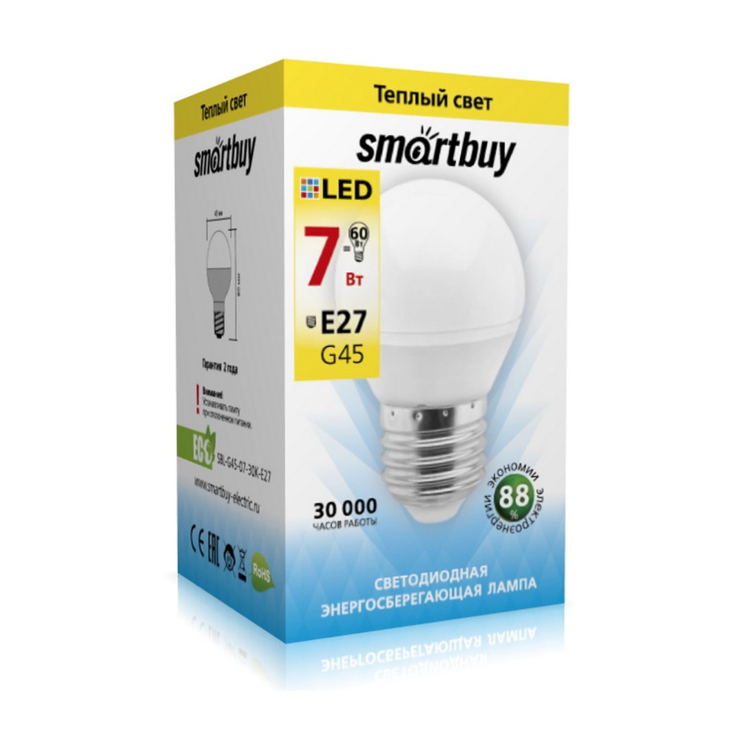 Лампа светодиодная Smartbuy-G45-07W/3000/E27 SBL-G45-07-30K-E27