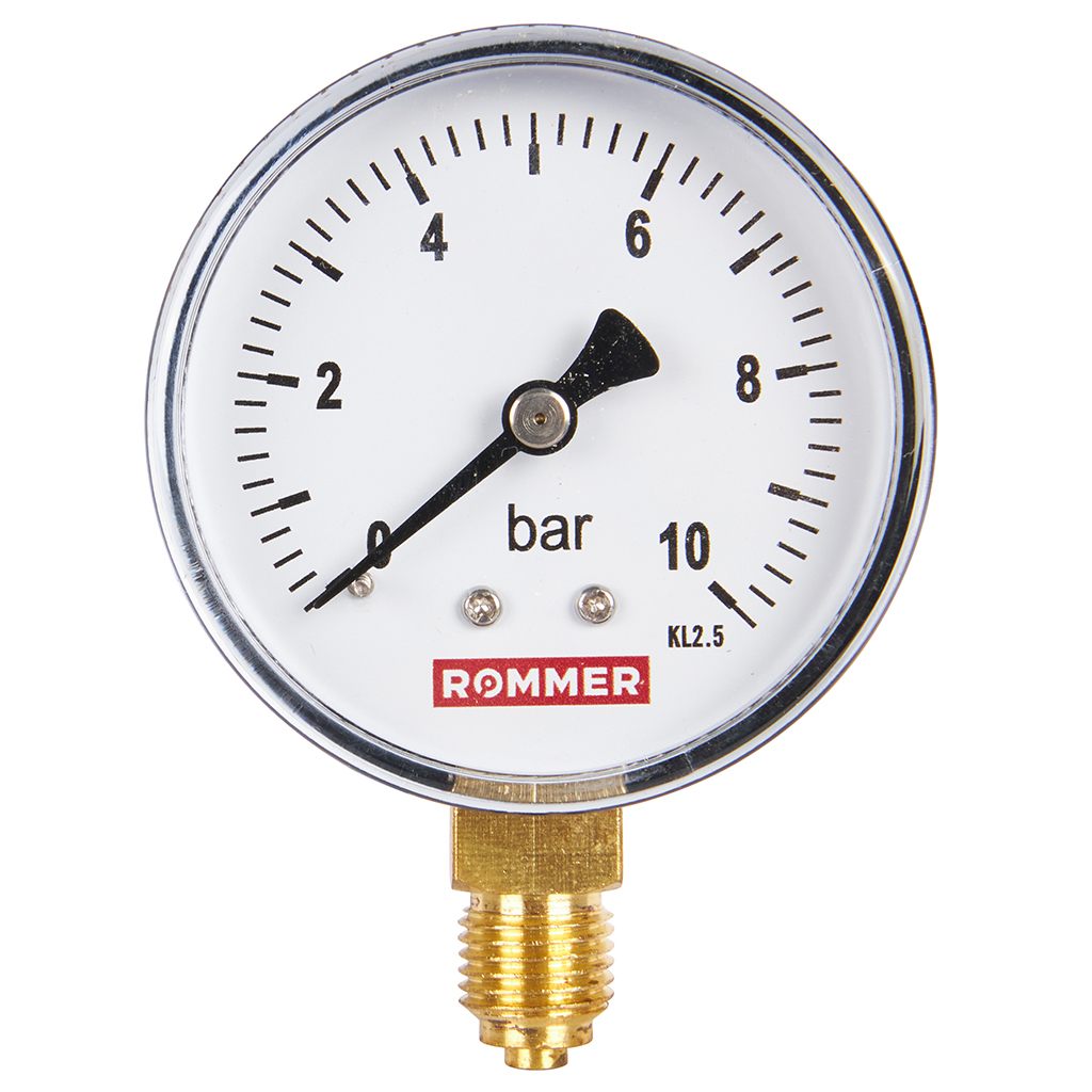 Манометр Rommer 1/4 10 бар ДУ63 нижнее подключение
