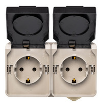 Розетка 2-местная Сатурн SBE-04w-16-S2-Z (с заземлением 16А с крышкой IP54)