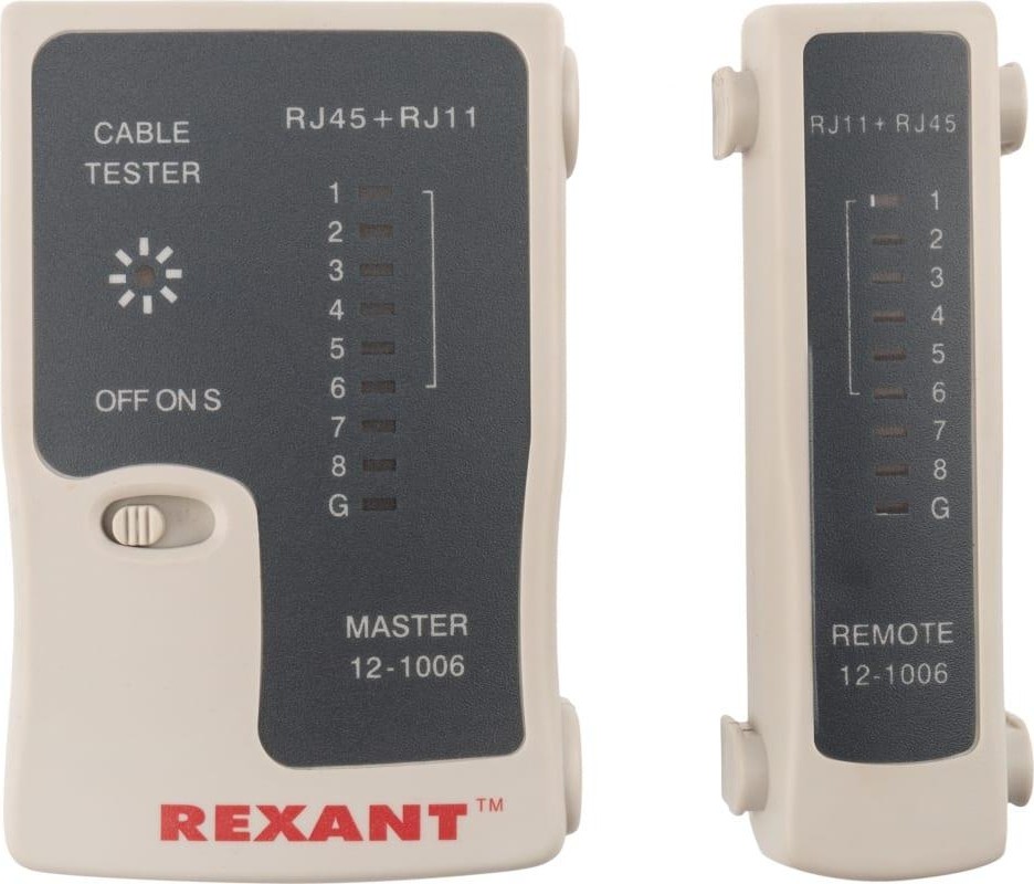 Тестер кабеля Rexant RJ-45+RJ-11 468 (1/1/100)
