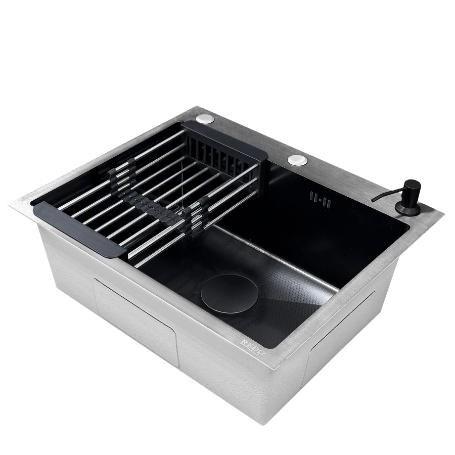Кухонная мойка накладная Redo Franco RD-HC-6045B 60x45x22 см (сифон корзина дозатор черная)
