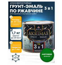 Грунт-эмаль быстросохнущая матовая AKRIMAX-PREMIUM зеленая 1,7 кг УТ-00001637