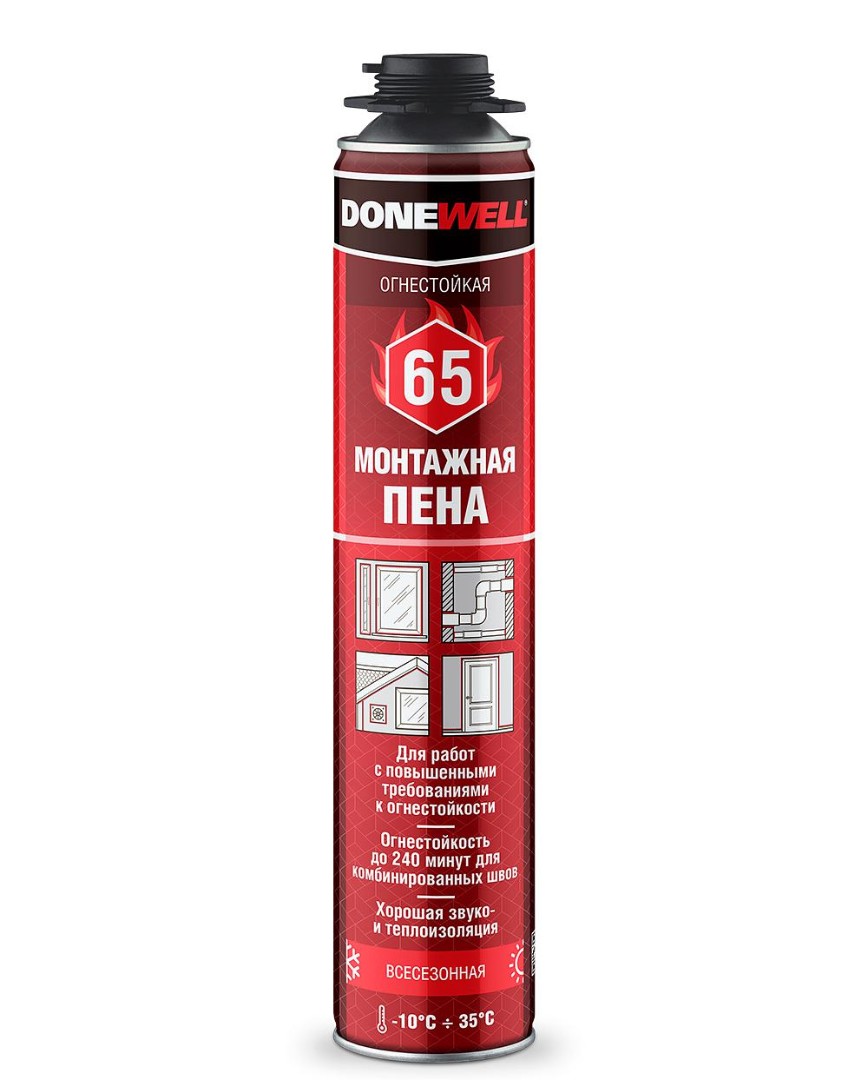 Пена монтажная полиуретановая профессиональная Donewell 65 DPPF10U65 (огнестойкая всесезонная 1000 мл)