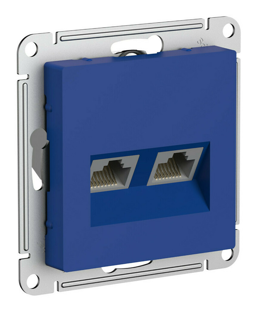 Розетка компьютерная двойная Systeme Electric AtlasDesign RJ45+RJ45 ATN001185 (кат 5E механизм аквамарин)