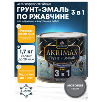 Грунт-эмаль 3 в 1 по ржавчине матовая быстросохнущая AKRIMAX-PREMIUM 1.7 кг серая 1600