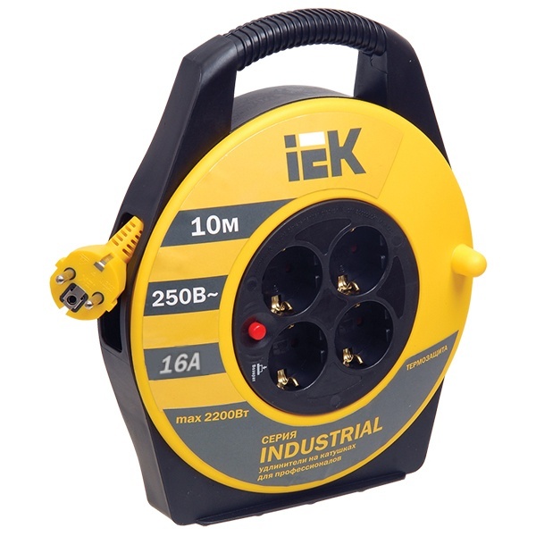 Удлинитель на катушке IEK Industrial УК10 (4 гнезда с з/к 10 м 16А ПВС 3х1.5)