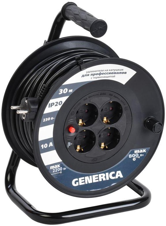 Удлинитель на катушке IEK Generica УК30 WKP10-10-04-30-G (4 гнезда с з/к 30 м 10А ПВС 3х1)