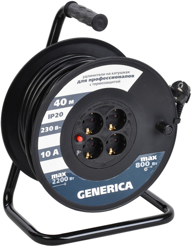 Удлинитель на катушке IEK Generica УК40 WKP10-10-04-40-G (4 гнезда с з/к 40 м 10А ПВС 3х1)