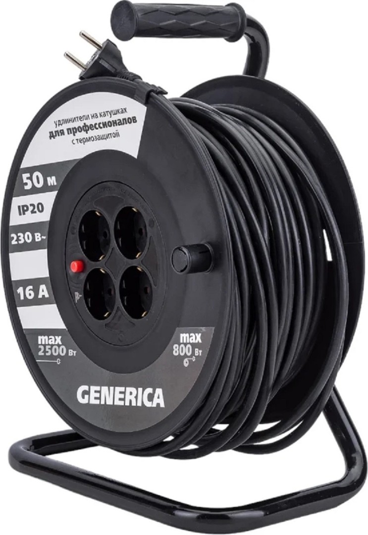 Удлинитель на катушке IEK Generica УК50 WKP20-16-04-50-G (4 гнезда с з/к 50 м 16А ПВС 3х1.5)