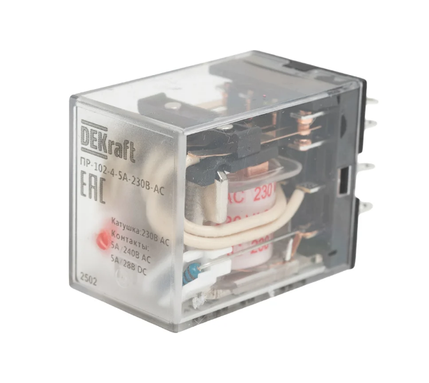 Реле промежуточное ПР-102 5 А 230 В AC 4 конт с LED-индикацией DEKraft 23900DEK (1403161)