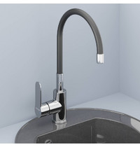 Смеситель для кухни AVRORA Kitchen AV9002B (с высоким гибким изливом черный/хром)