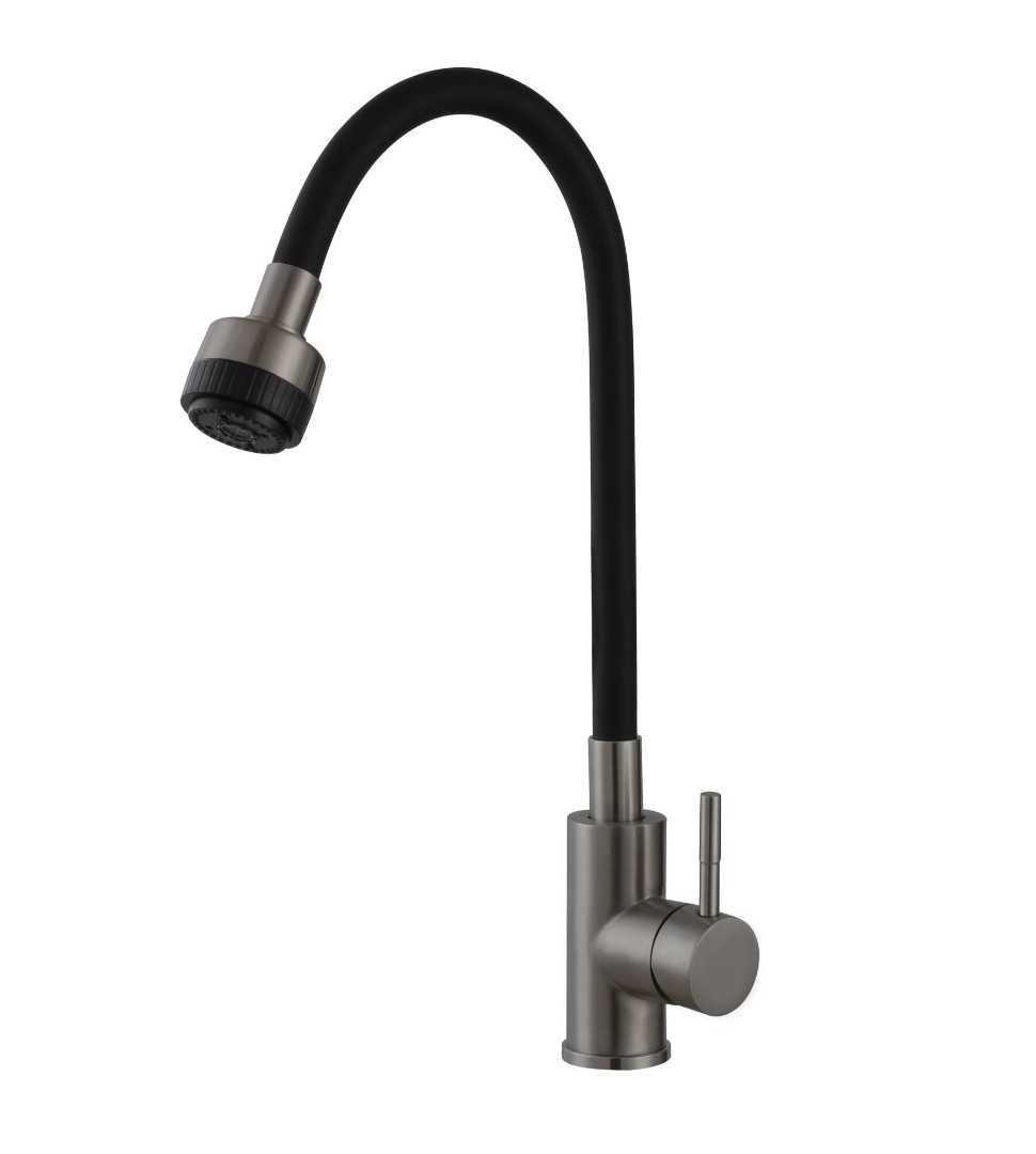 Смеситель для кухни AVRORA Kitchen AV9001GM (с высоким гибким изливом оружейная сталь)