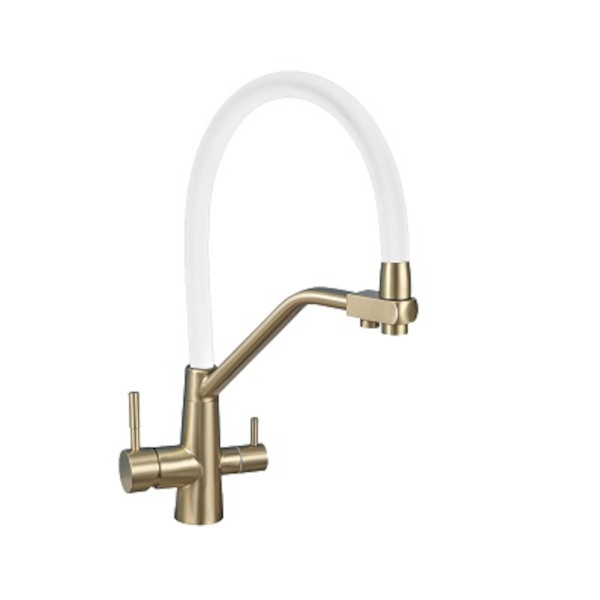 Смеситель для кухни AVRORA Kitchen AV9006Gold (с высоким гибким изливом с подключением к фильтру золото)