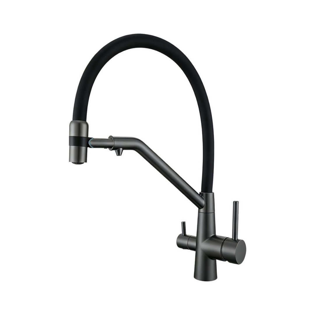 Смеситель для кухни AVRORA Kitchen AV9009GM (с высоким гибким изливом оружейная сталь)