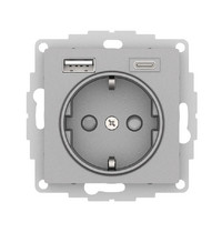 Розетка 1 гн c З/К+2хUSB typeА+ typeС с/у алюминий механизм 16А AtlasDesign SystemeElectric ATN000332