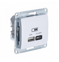 Розетка USB Glossa SE GSL000129 (тип A+C 45 Вт QC PD высокоскоростное ЗУ механизм белый)