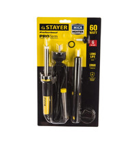 Набор для паяльных работ Stayer Profi 55313-60-Н6 60Вт (паяльник 55300, подставка, припой, жало сменное, шприц, насадка)