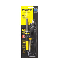 Паяльник Stayer Profi 55300-60 60Вт (с двухкомпоннентной рукояткой и долговременным жалом, в комплекте припой и подставка, конус)