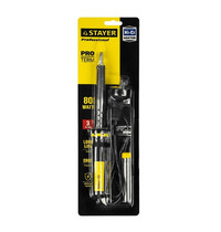 Паяльник Stayer Profi 55300-80 80Вт (с двухкомпонентной рукояткой и долговременным жалом, в комплекте припой и подставка, клин)