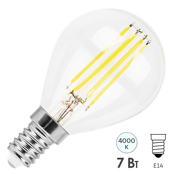 Лампа светодиодная Feron LB-52 25875 7Вт 230В E14 4000K (прозрачный шар)
