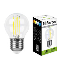 Лампа светодиодная Feron LB-52 25877 7Вт 230В E27 4000K (прозрачная, шар)