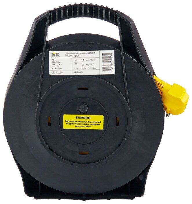 Удлинитель на катушке IEK Industrial УК10 WKP14-10-04-10 3 х 1мм2 10А IP20 10м (4 розетки, c заземлением и термозащитой)