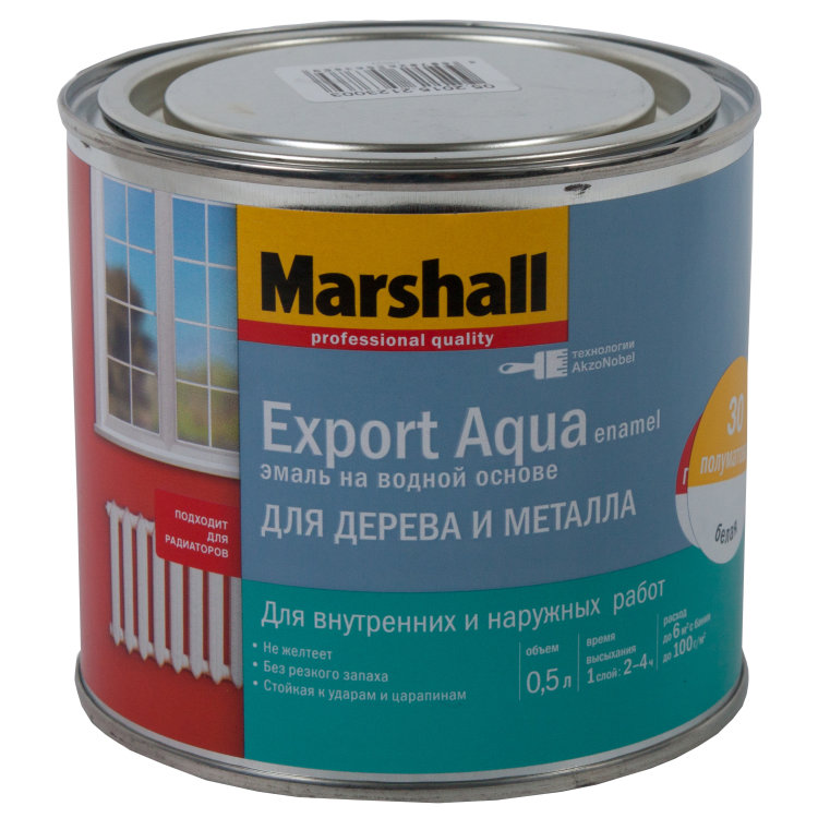 Эмаль по дереву и металлу Marshall Export Aqua Enamel 0,5л (полуматовая, белая)