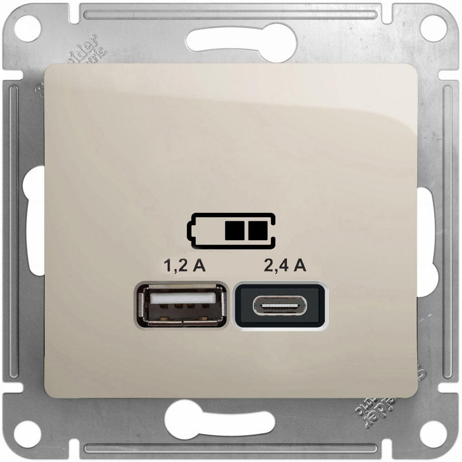 Розетка USB Schneider Electric Glossa GSL000233 5В 2100мА 2 х 5В 1050мА