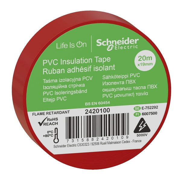 Изолента Schneider Electric 2420100 19 мм 20 м (ПВХ, красный)