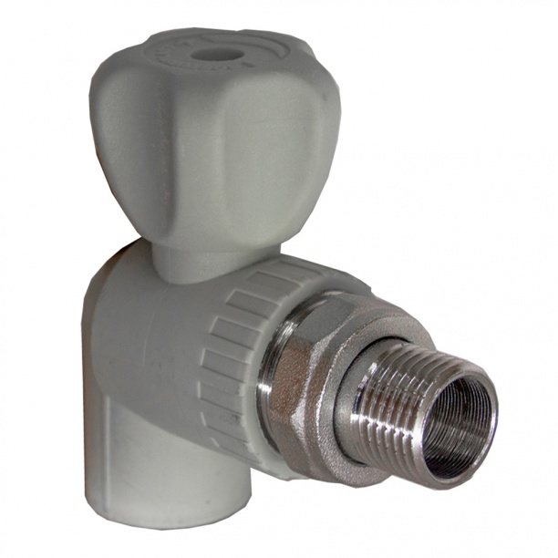 Кран радиатора Valflex d25мм х 3/4дюйма (полипропилен, угловой, серый)