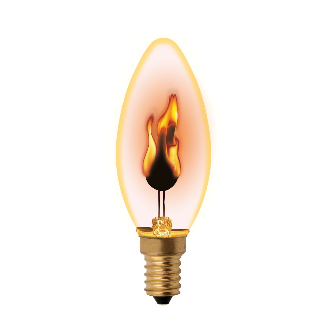 Лапма накаливания декоративная Uniel IL-N-C35-3/RED-FLAME/E14/CL UL-00002981 (с типом свечения эфект пламени, свеча, прозрачная)
