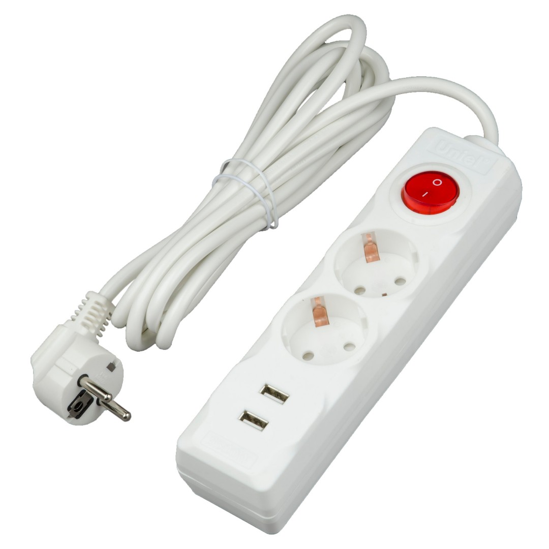Удлинитель Uniel Standart S-GCD2-3BU WHITE UL-00006677 3м (USB разъем)