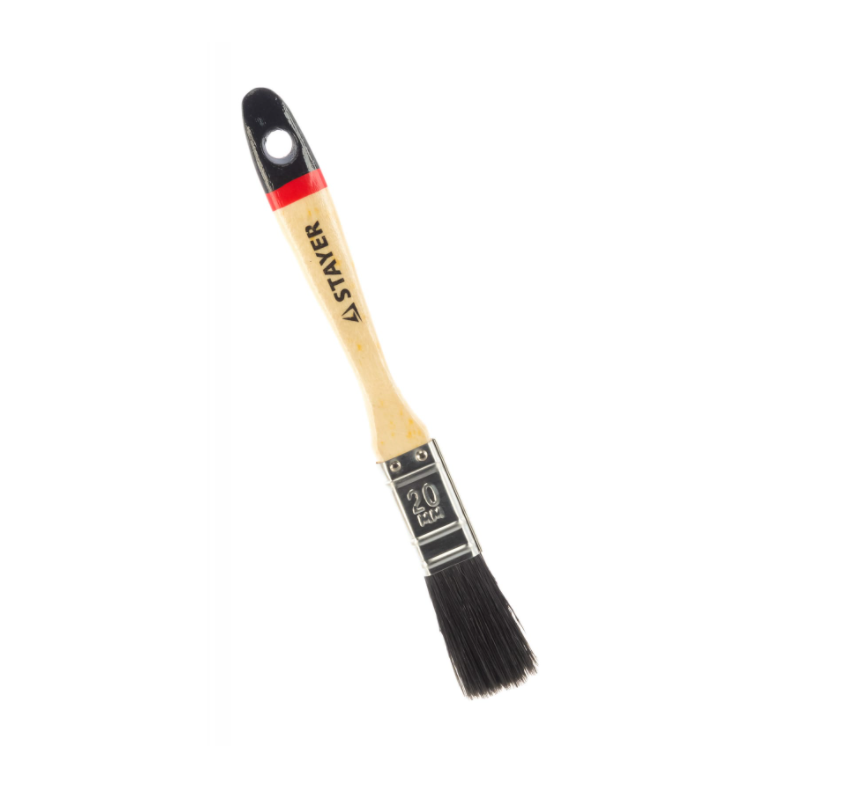 Кисть плоская Stayer Universal-Euro 01022-020 20мм (черная натуральная щетина, деревянная ручка)