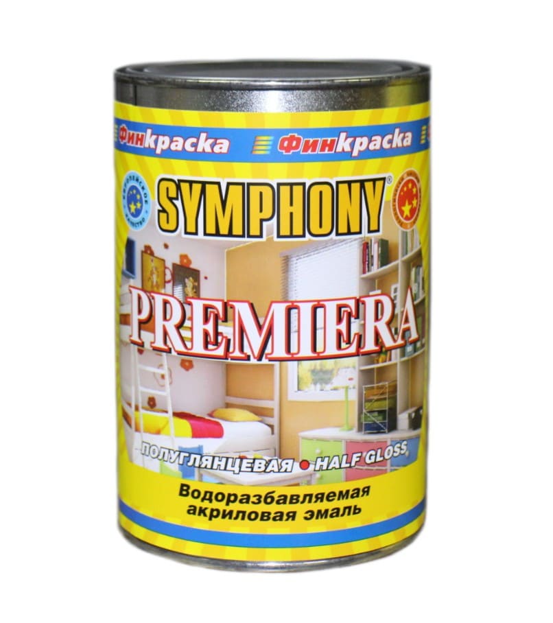 Краска декоративная Symphony Premiera 0,9л (база С, влагостойкая эмаль с эффектом пластика, полуглянцевая)
