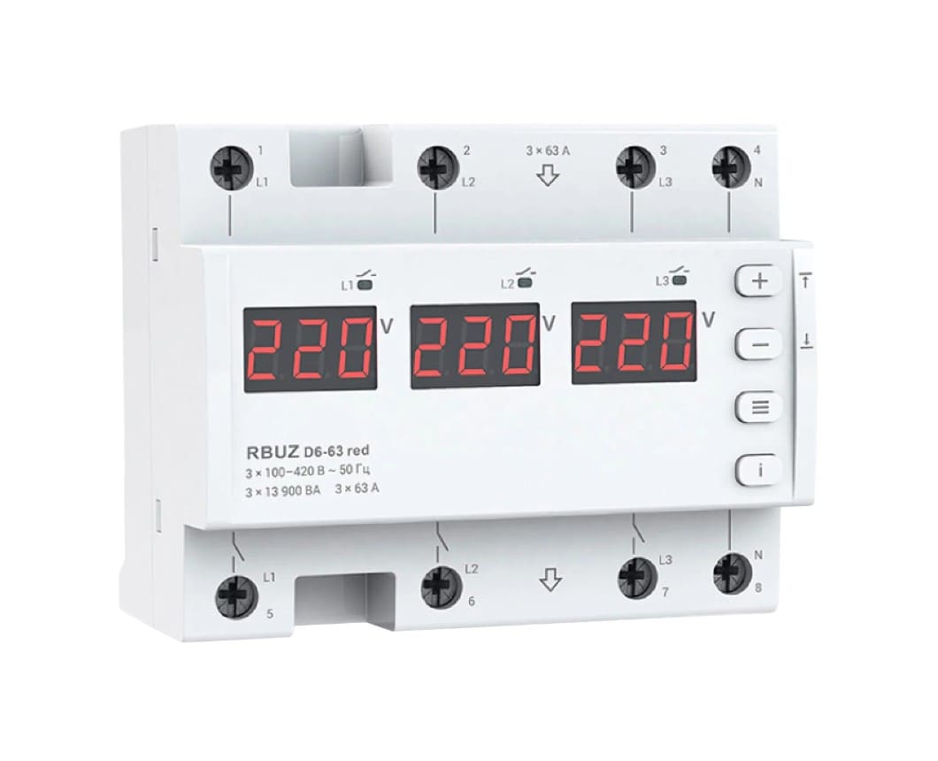 Реле напряжение RBUZ D6-63 red ЦБ-00001884 (трехфазное)