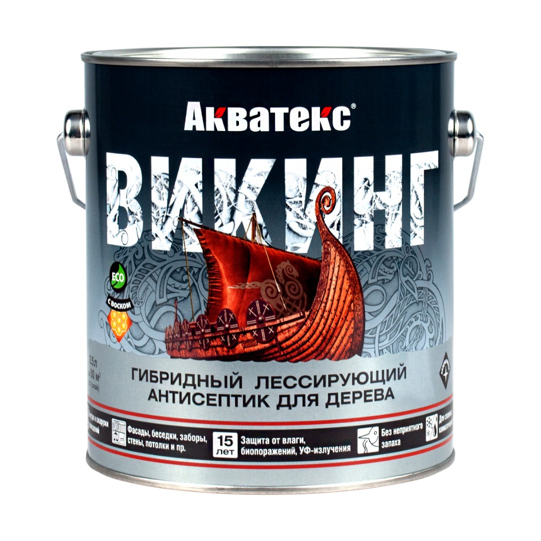 Антисептик лессирующий для дерева Акватекс Викинг 80259 2,5л (полуматовый, бесцветный)
